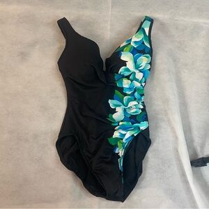 Miraclesuit Black and Blue One Piece Swimsuit with Modern Design